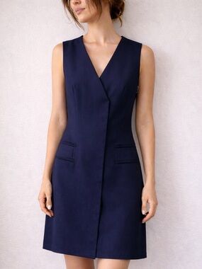 Rallier Navy Wool Sleeveless Mini Dress Size 4 Minimalist Office Preppy